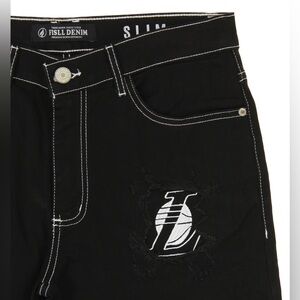 🆕 FISLL NBA MEN'S LOS ANGELES LAKERS DENIM JEANS W/ CHECKERED PATTERN, BLACK A7